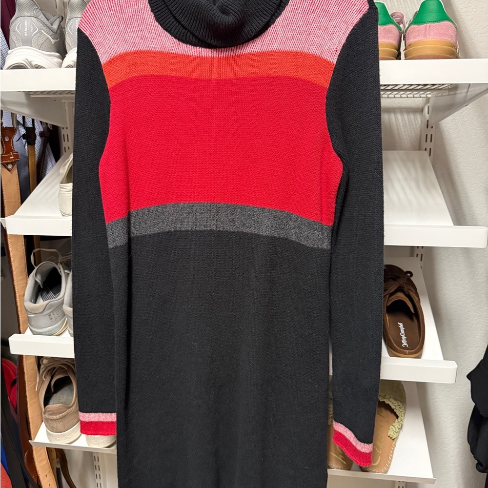 Free People Black, Red and Pink Colorblock Turtleneck Sweater